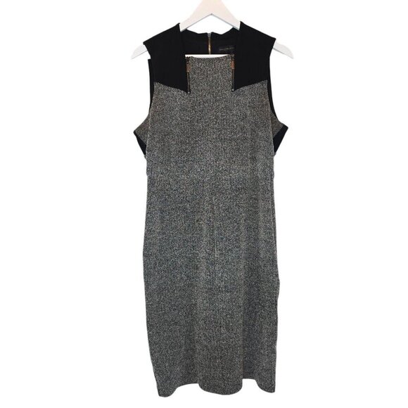 DONNA KARAN Stretch Tweed Sheath Dress Women's 8 Marled Black Gray Preppy Office - Picture 2 of 15